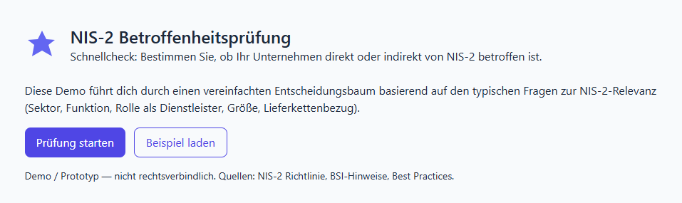 NIS-2-Betroffenheitsprüfung als Wepapp